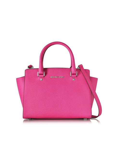 Michael Kors Selma Medium Top Zip Raspberry Pink Saffiano 